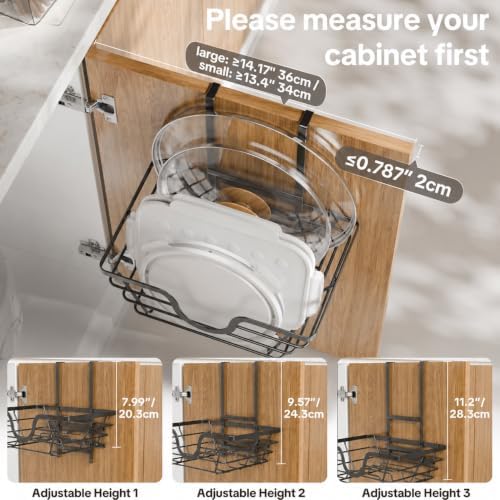 TIDIIABODE Pot Lid Organizer 2 Pack, Adjustable Kitchen Pot Lid Holder Inside Cabinet, Kitchen Cabinet Organizer Hanging for Food Storage Container, Pot, Pan Lid & Bakeware, Black - Image 2