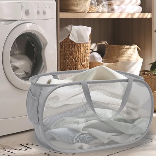 Collapsible Laundry Hamper Basket,Pop Up Mesh Foldable Bag for Laundry Room - Image 2
