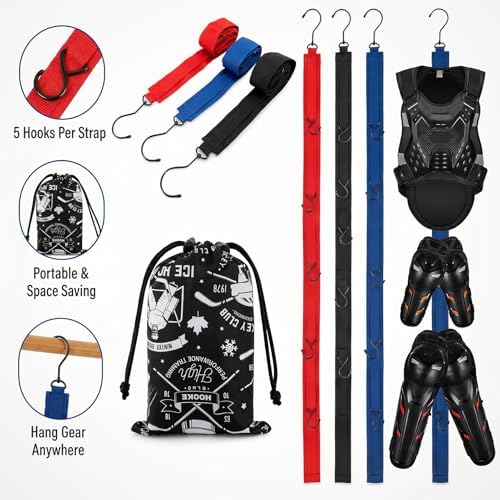 TUYUU 4PCS Hockey Equipment Drying Rack Set, 15 Adjustable Hooks Hanger - Image 5