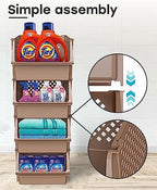 TidyFriend Plastic Stackable Storage Bins for Pantry, 4 Pack Stackable Bins For Organizing Food, Kitchen, and Bathroom Essentials (Brown) - Image 3