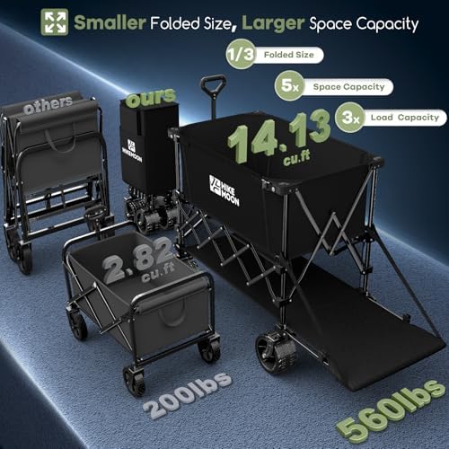 HIKEMOON Double Decker Collapsible Wagon with Extended Tailgate, Black - Image 2