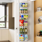 Delamu Pantry Door Organizer, Adjustable Metal Over the Door Pantry Organizer Rack, 6-Tier Over the Door Spice Rack, Kitchen Pantry Door Organizers and Storage, D5 W12 H52.1 inch, White, Small by DELAMU
