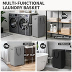 Goodpick 75L Rolling Laundry Basket with Wheels and Lid, Grey - Image 6