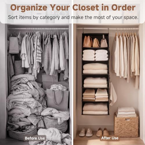 StorageWorks Hanging Closet Organizer, 6-Shelf with 2-in-1 Design, Ivory | Maximize Closet Space with Reinforced Shelves, Small Closet Storage Solution for Bedrooms, Dorms and RVs, Jumbo - Image 4