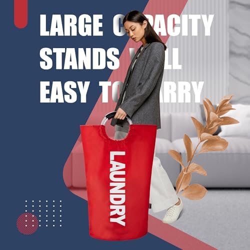 Caroeas 100L Laundry Basket,Large Laundry Hamper, Laundry Bag with Padded Handles, Clothes Hamper Stands Up Well, Collapsible Free Standing Easy Storage Washing Bin (Red,100L) - Image 3