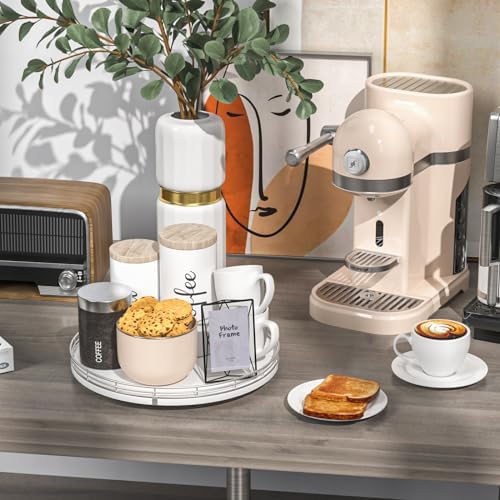 Oroyutor 12-Inch Oak Lazy Susan Spice Organizer with Silver Metal Rail - Image 3