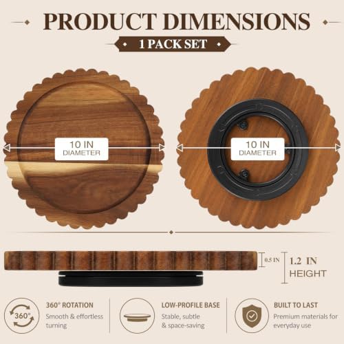Maxdot 10 Inch Acacia Wood Lazy Susan Turntable Organizer, Round - Image 2