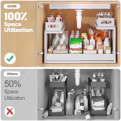 1 Pack Expandable Under Sink Organizers Storage With Upgrade Ball-Bearing Slide Tracks,2-Tier Pull Out Under Cabinet Organizer Height Adjustable,Not Suitable For Cabinets With Partitions In The Middle - Image 4