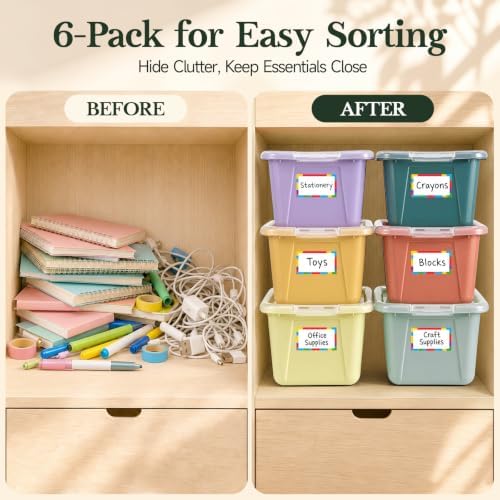 GAMENOTE 6 Qt Storage Bins with Lids, Morandi 6 Pack, Stackable Boxes - Image 7