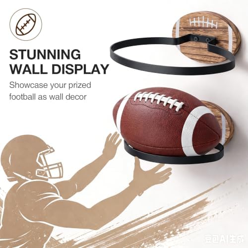 2 Pack Football Wall Mount Display Rack with Wooden Base - Image 3