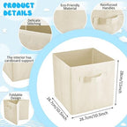 Yinder 12 Pcs Cube Storage Bin Beige 10.5''x10.5''x11'' Storage Bins for Playroom Decor Colorful Bins for Kids Foldable Baskets for Nursery Organizer Boxes Fabric Boxes - Image 2