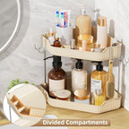 VITVITI 2 Tier Corner Bathroom Counter Organizer, Bathroom Countertop Organizer Storage for Sink, Plastic Makeup Organizer for Vanity Countertop Kitchen with Hooks, Cream White - Image 4
