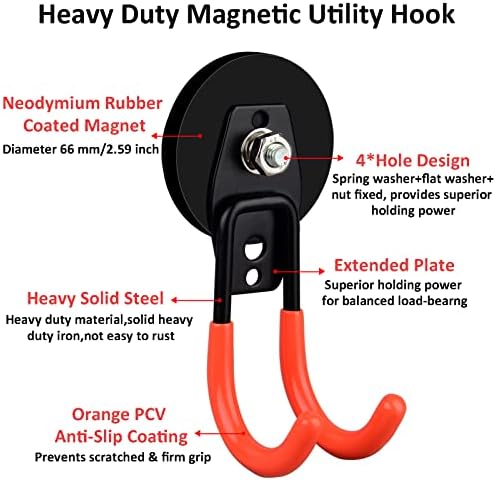 ULIBERMAGNET Garage Strong Magnetic Hooks, 2 Pack Heavy Duty Large J Hooks with Magnet, Anti-Slip Coating Magnet Hooks for Garden Tools, Ropes,Drill - Image 2