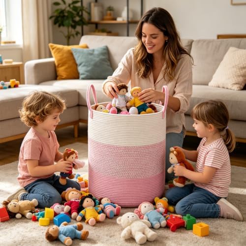 105L Pink Extra Large Laundry Basket, Clothes Hamper with Handles - Image 4