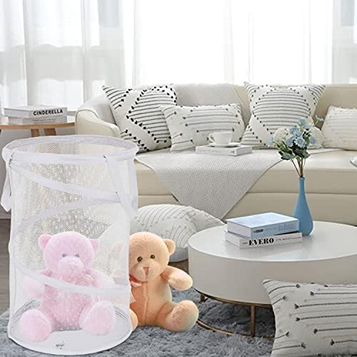 BATTOO Collapsible Laundry Basket Foldable Mesh Pop Up Hamper with Handles for Laundry Room, Bathroom, Kids Room, College Dorm, Travel, Storage Organizer White - Image 6