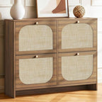 Nicetree Freestanding Ultra Slim Fluted Accent Shoe Storage Cabinet for Entryway - 4 Flip Drawers & 3-Tier Adjustable Shelves, Farmhouse Modern Rustic Shoe Rack for Hallway, Foyer, Living Room by Nicetree
