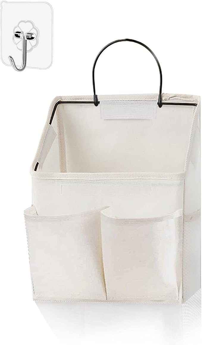 Wall Hanging Storage Bag,Wall Hanging Organizer Bags with Pockets, Wall Organizer Storage for Dormitory Bathroom Bedroom Kitchen (White 1) by Someteth