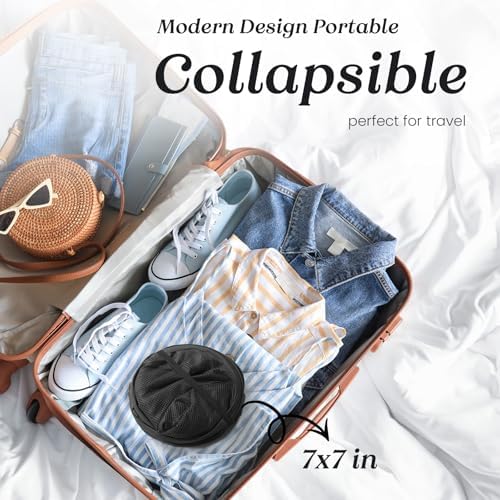 TECHMILLY Collapsible Mesh Pop Up Laundry Hamper with Sturdy Handles and Side Pocket - Portable Foldable Clothes Baskets for Dorm, Bathroom & Travel Storage (Grey) - Image 2