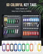 Uniclife 60 Position Key Cabinet with Key Lock Wall Mounted Black Security Storage Box Steel Key Organizer with Colorful Key Tag Labels Stickers and Hooks - Image 6