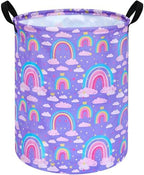 Collapsible Kids Laundry Basket Clothes Hamper, Foldable Storage Organizer Bin, Toy Clothes Storage with Handles for Boys Girls Bedroom, Room Decor Purple Rainbown by Unknown