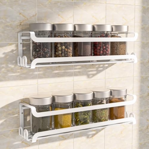LUCYCAZ 2 Pack Wall Mounted Spice Rack for Spice Jars & Seasonings (White) by LUCYCAZ