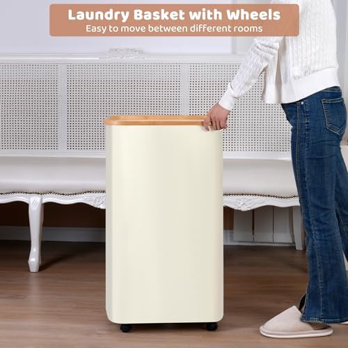 IEGrow Laundry Basket with Wheels 110L Clothes Hamper for Laundry,Beige - Image 3