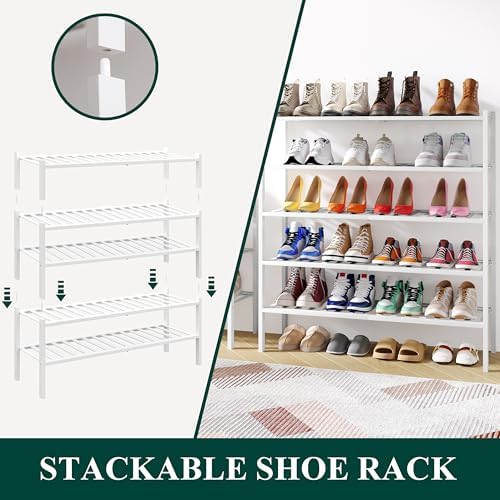 Smiry Bamboo Shoe Rack, 16 Vertical Slats, 2 Tier - 33.7" Wide, White - Image 4