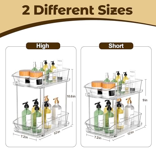 Incostar 2 Tier Pull-Out Organizer for Bathroom Kitchen, Under Sink Storage with Dividers, Ideal for Cabinet, Cupboard Organization, Slide-Out Clear Storage, 2 Pack - Image 2