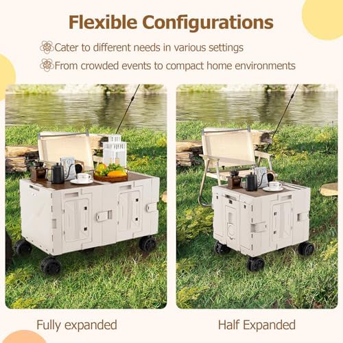 Goplus Large Foldable Utility Cart w/ 2-Tier Storage Crates, 5 Rotate Wheels, Metal Telescoping Handle, Portable Rolling Trolley Collapsible Cart for Grocery Shopping Camping & Travel - Image 4