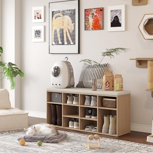 DINZI LVJ Shoe Storage Bench with Cushion, 40.9" Cubby Shoe Rack, 12-Cubby - Image 2