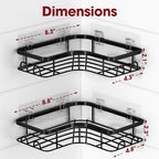 Sakugi Corner Shower Caddy - 2 Pack, Adhesive Shower Organizers, Rustproof Stainless Steel Shower Shelves with 8 Hooks, No Drilling Bathroom Organizers and Storage Racks, Space-Saving, Black, Large - Image 3