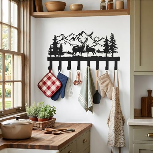 Deer Metal Key Holder for Wall, 14.5" X 8.9", Key Hooks for Wall Organizer, Key Rack, Forest Theme Coat Hat Towel Hooks, Ideal for Living Roo - Image 3