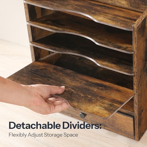 HOOBRO Wall File Organizer, Mail Organizer Wall Mounted, Wooden Literature Organizer, Construction Paper Organizer with Drawer Storage and 2 Hooks, for Office, Classroom, Home, Rustic Brown FG14WF01 - Image 6