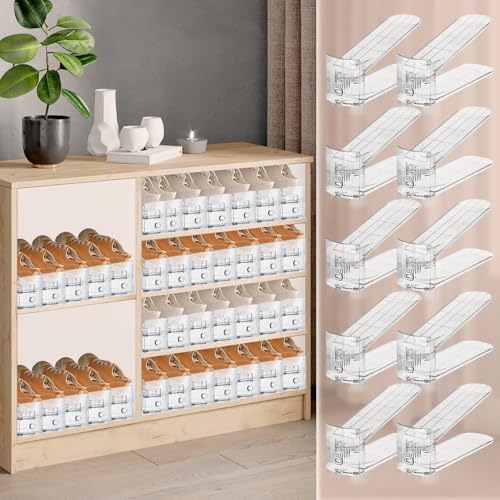 FENRUNXU Transparent Shoe Slots Organizer for Closet, 20 Pack Shoe Stacker Organizer for Closet Shoe Display Space Saver,Adjustable Shoe Rack Organizer Holder for High Heels,Sneakers(Transparent) - Image 4