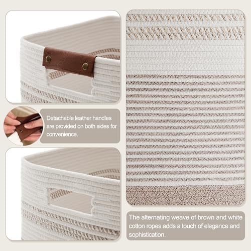 75L Tall Woven Laundry Basket Hamper with Leather Handles,Brown​ - Image 5