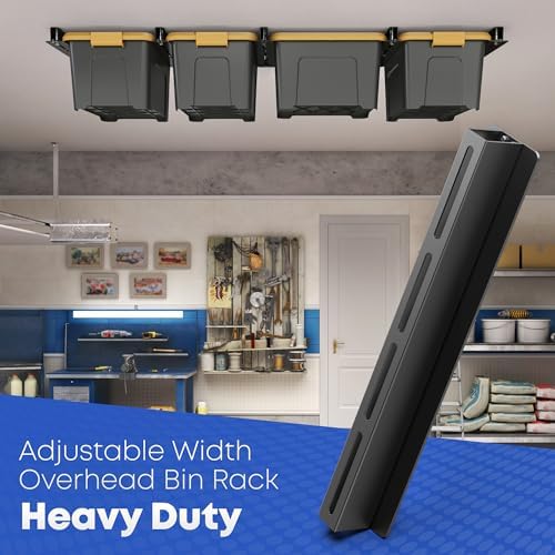 WooFog Overhead Garage Storage Rack, Garage Ceiling Storage Racks, Heavy Duty Storage Bin Ceiling Rails for 27 Gallon Totes，Tote Storage Rack System -Black (9 Sets for 8 Bins) - Image 3