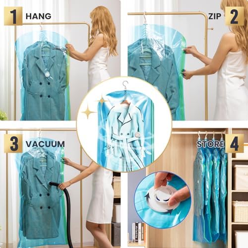 TAILI Hanging Vacuum Storage Bags Clothes, Coats, Jackets,6 Jumbo Blue - Image 6
