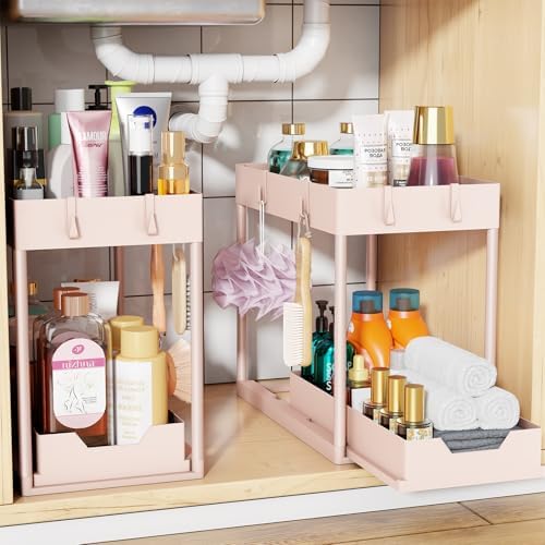 Simple Trending Under Sink Organizer 2 Pack, with Sliding Drawer, Pink by SimpleTrending