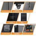 Metal Garage Storage Cabinet with Wheels, Adjustable Rolling Tool Storage Cabinet with Lock, 34" Steel Locking Tool Cabinet with Doors and Shelves for Garage, Warehouse (Black&Gray, 34.3" H) - Image 4