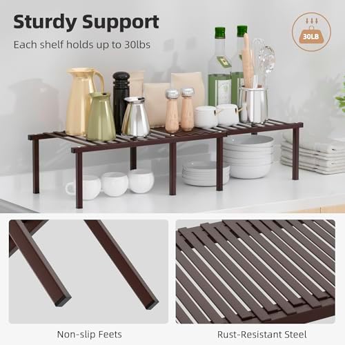 STORAGE MANIAC Expandable Cabinet Organizer Shelf, Set of 4, Brown - Image 3