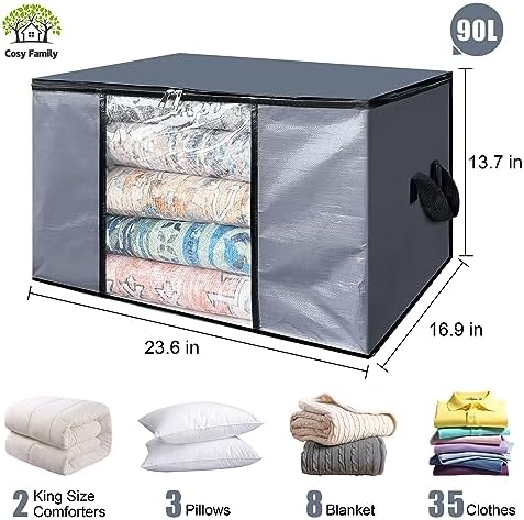 Cosy Family 6 Pack 90L Heavy Duty Extra Large Moving Bags with Reinforced Handle - Strong Handles & Zippers, Storage Totes For Space Saving, Fold Flat, Alternative to Moving Box, Grey - Image 2