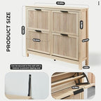 4-Flip Drawer Shoe Cabinet Narrow Entryway Rack, Oak - Image 2