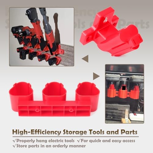 Tool Holders and Battery Holder Compatible with Milwaukee M12 12V Electric Drill Tools Storage Wall Mount Red Plastic Hanger for Shelf, Work Van or Toolbox with 22 Screws - Image 5