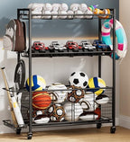 Sports Equipment Storage Rack with Wheels, 3-Tier Ball Organizer by Cerlyunzan