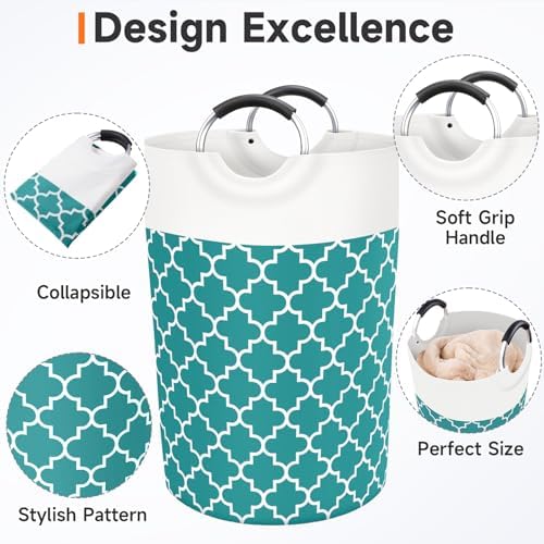 Large Laundry Basket, 115L Tall Collapsible Hamper with Handles, Green - Image 3