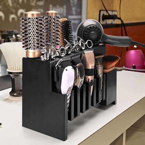 Clipper Holders Barbers Organizer, 13" x 12" x 3" Wall-Mounted Multi-Functional Hair Styling Tool Storage Stand for Clipper, Scissors, Comb, Curling Irons - for Salon, Home Bathrooms, with Screws Kit - Image 3