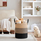 VIPOSCO 53L Tall Woven Rope Laundry Hamper, Leather Handles, Brown & Black - Image 2