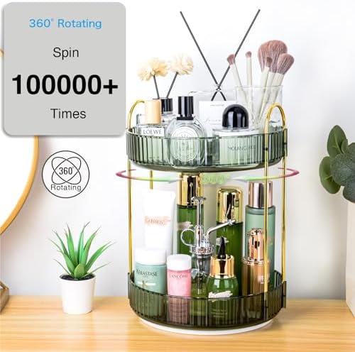360 Rotating Makeup Organizer, 2 Tier Lazy Susan Bathroom Counter Organizer, Skincare Organizers, Spinning Perfume Organizer & Vanity Organizer Countertop (Gem Green, 2 Tier) - Image 5