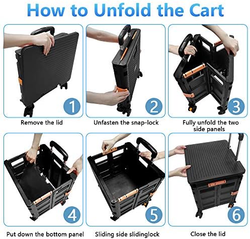 FELICON SELORSS Foldable Utility Cart Folding Portable Rolling Crate-Black - Image 4