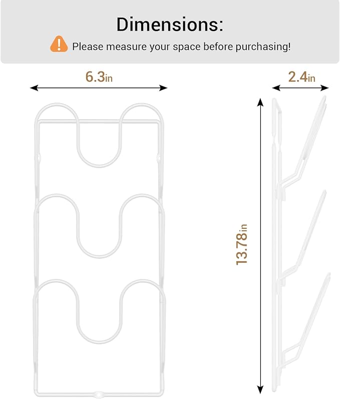 ORDORA Pot Lid Organizer Rack for Cabinet Door, 2 Pack Pot Lid Holder White - Image 5